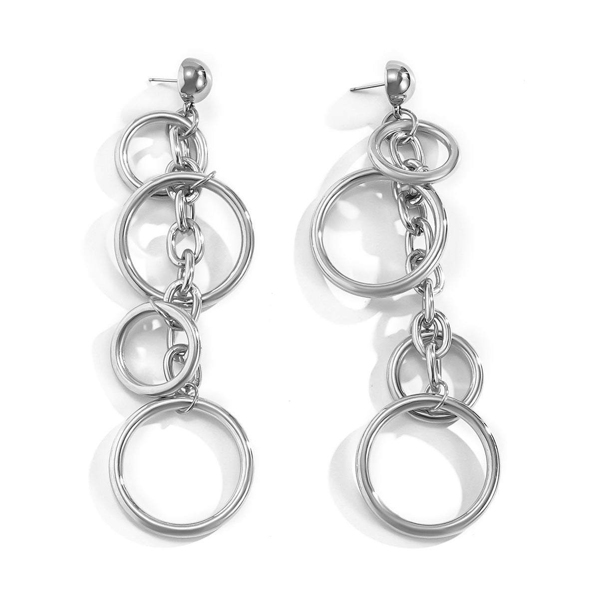 Minimally designed long circular tassel earrings with punk metal chain hollow earrings for women's cross-border European and American jewelry