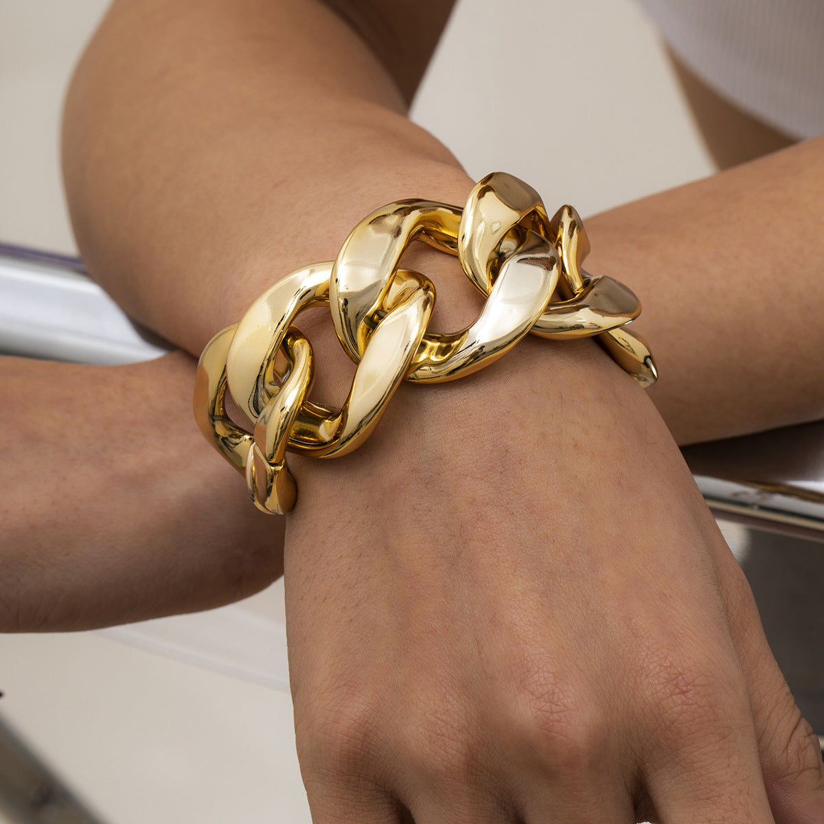 Punk hip-hop trendy cool Fried Dough Twists thick chain bracelet personality exaggerated simple geometry