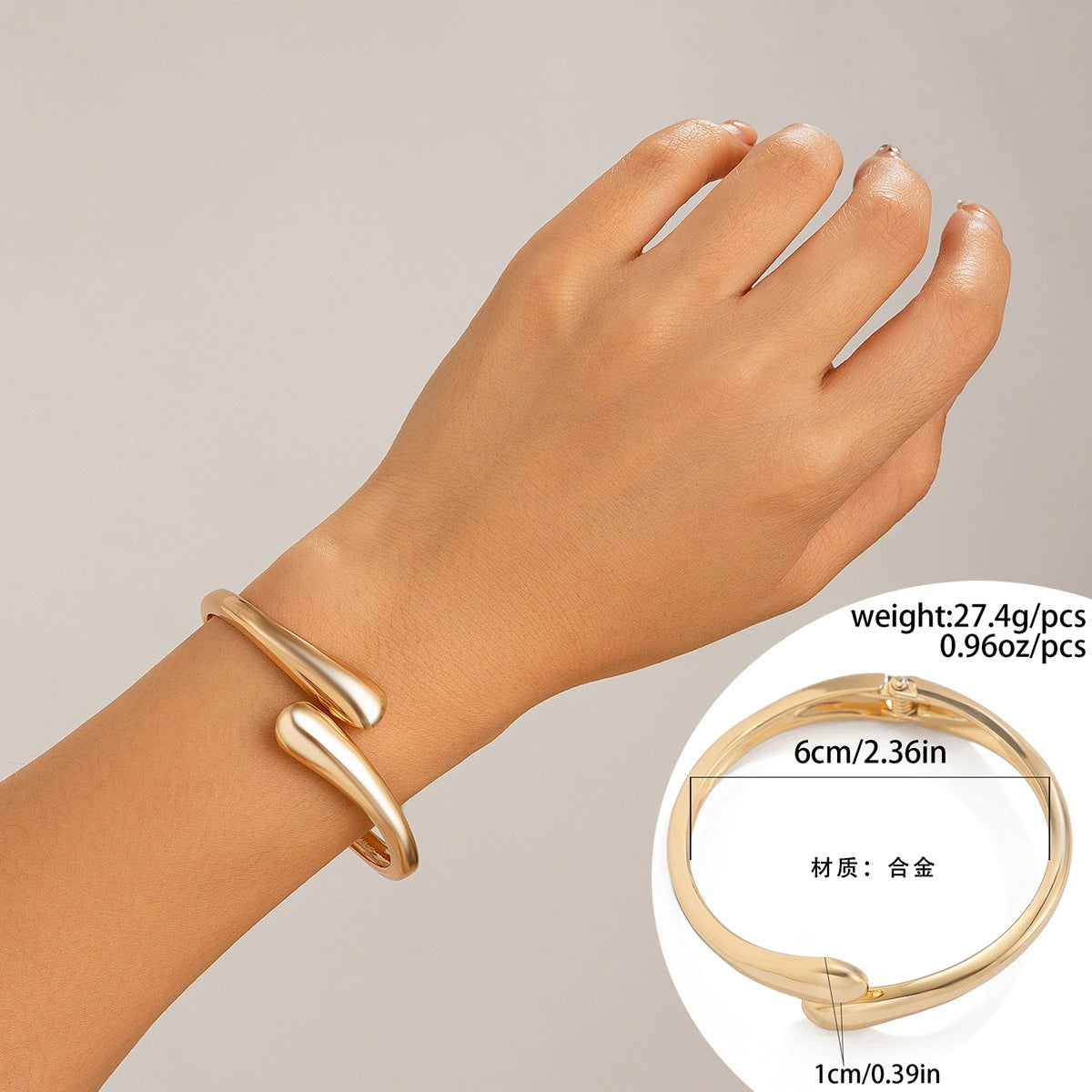 Exaggerated large water droplet metal smooth mirror hugging open bracelet ins cool wind bracelet