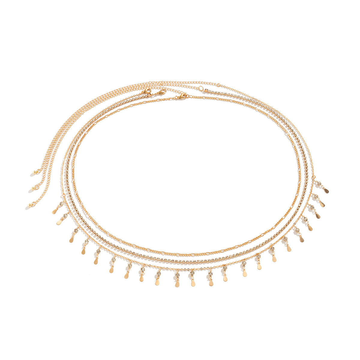 14K Sexy multi-layer tassel sequin metal chain waist chain street snap trendy beach rhinestone heart thin body chain