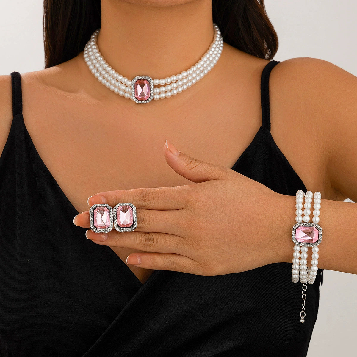 Light luxury short imitation pearl choker necklace turquoise beaded ethnic style collar