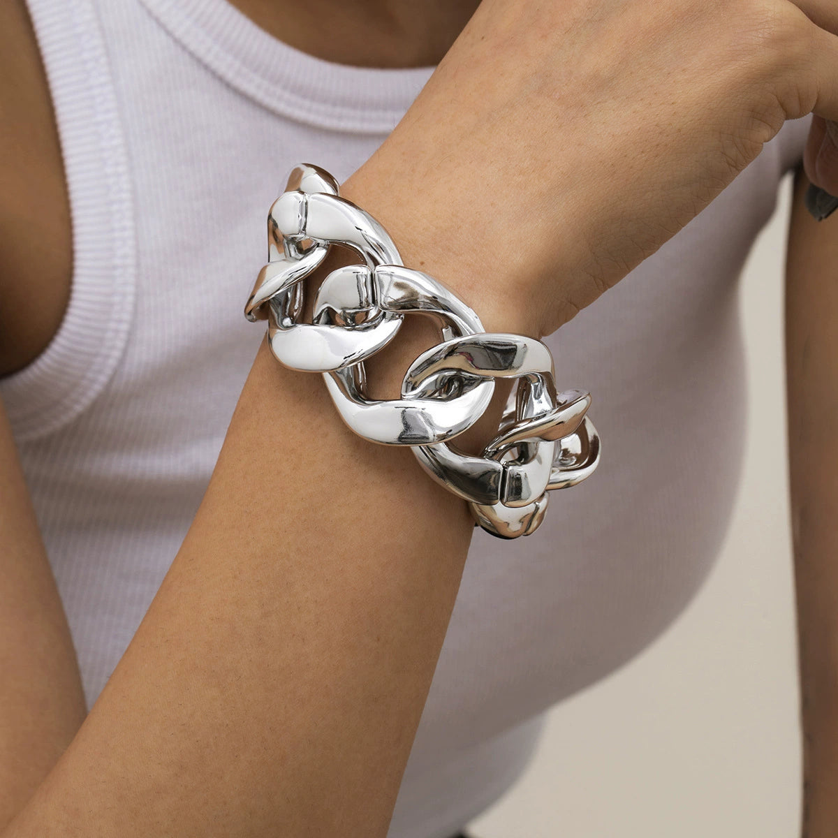 Punk hip-hop trendy cool Fried Dough Twists thick chain bracelet personality exaggerated simple geometry