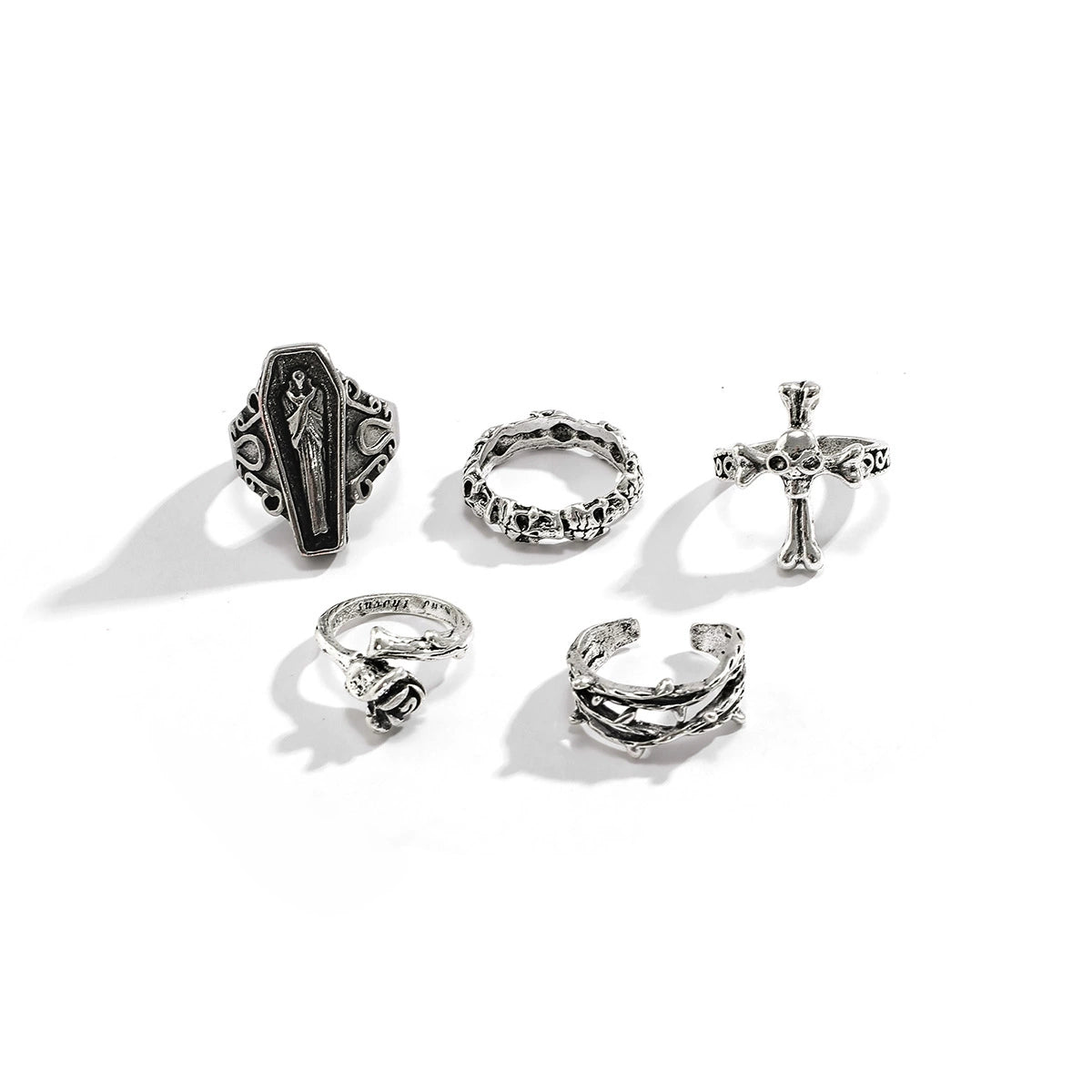Dark punk retro joint ring set ring, hip-hop carved bat couple ring accessory set (five in one)