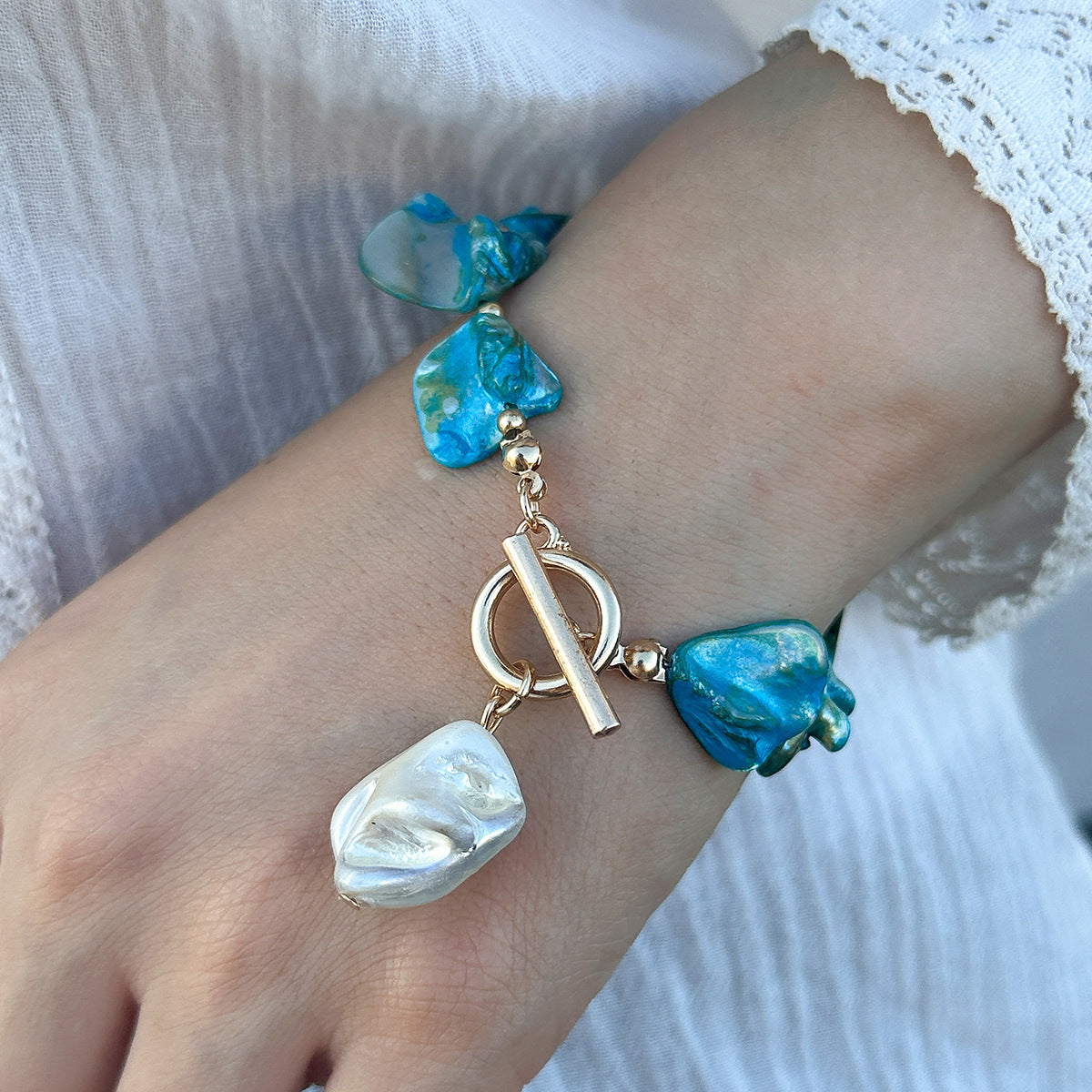 Beach vacation natural shell pearl collarbone chain ocean wind starfish versatile set bracelet