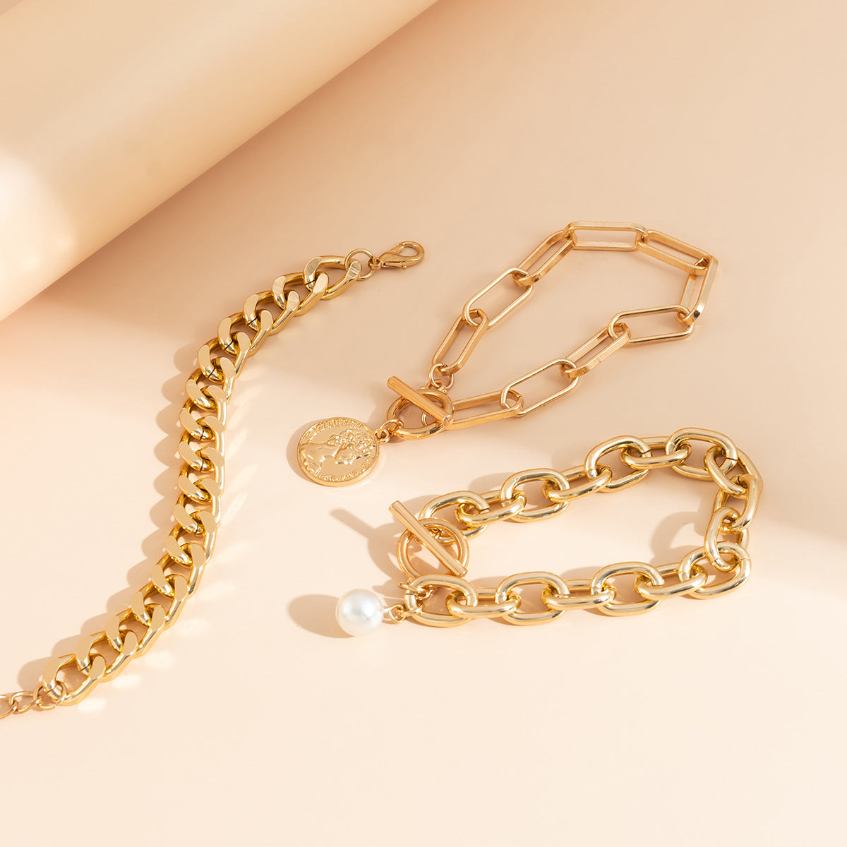 Exaggerated pearl temperament versatile collarbone adjustable chain multi-layer bead Bracelet set for women