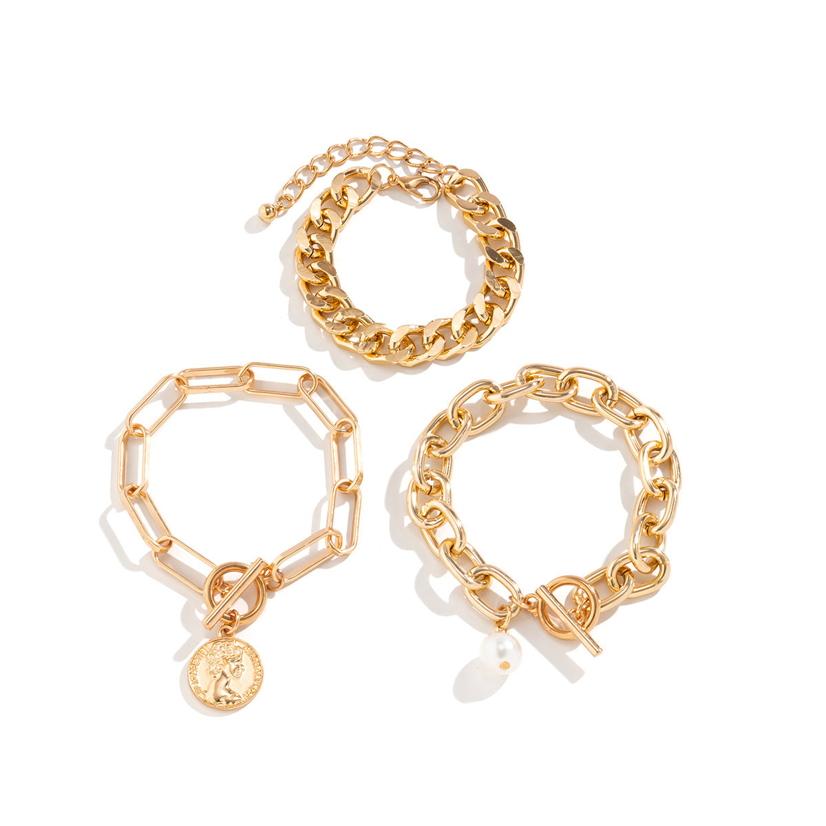 Exaggerated pearl temperament versatile collarbone adjustable chain multi-layer bead Bracelet set for women