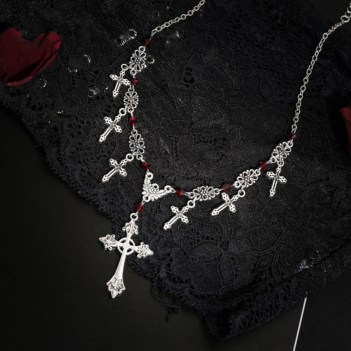 Hip hop necklace, cross pendant, dark collarbone chain, gothic style, sweet and cool necklace, niche