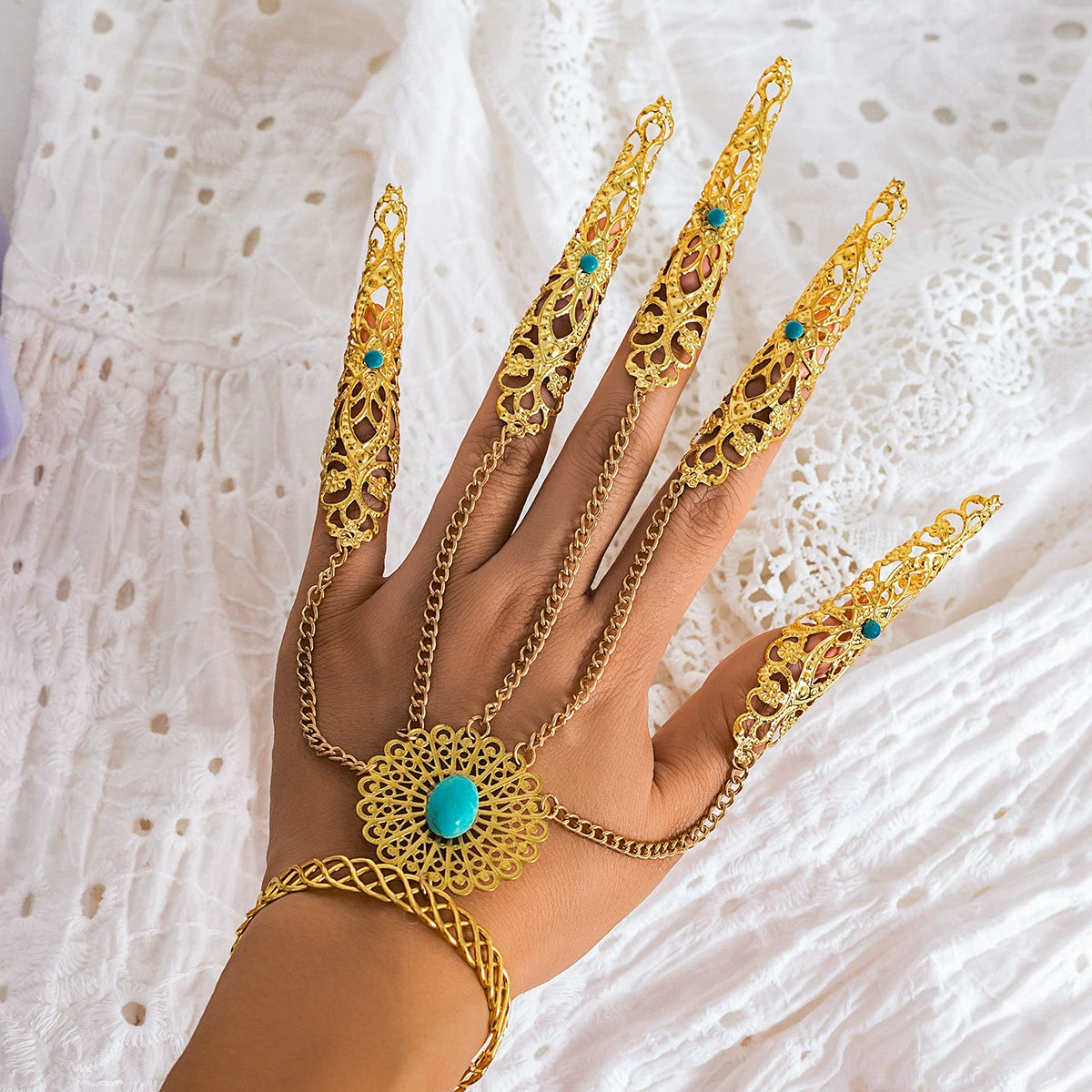 Halloween Gothic style ghost finger bracelet punk tapered nail chain ring bracelet