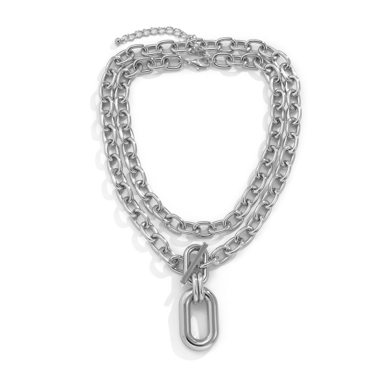 Trendy and personalized aluminum chain multi-layer necklace, fashionable geometric metal buckle, collarbone necklace, women's accessories