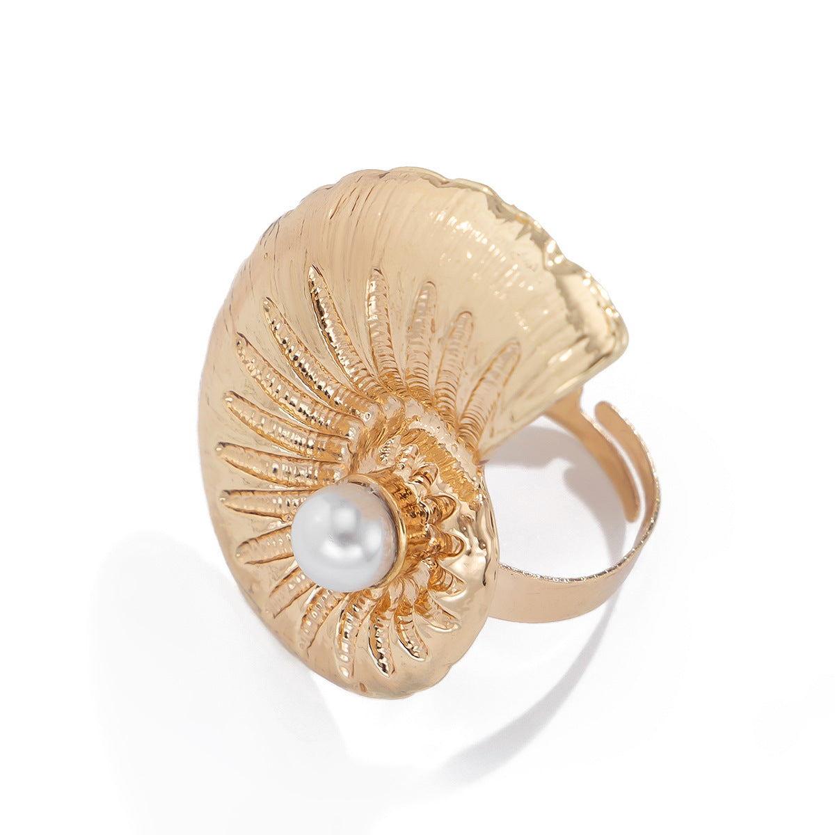 Exquisite Silver Nautilus Shell Ring with Pearl Accent – Ocean Inspired Jewelry for Women, Elegant Spiral Sea Shell Ring, Minimalist Beach Wedding Band, Unique Gift for Her