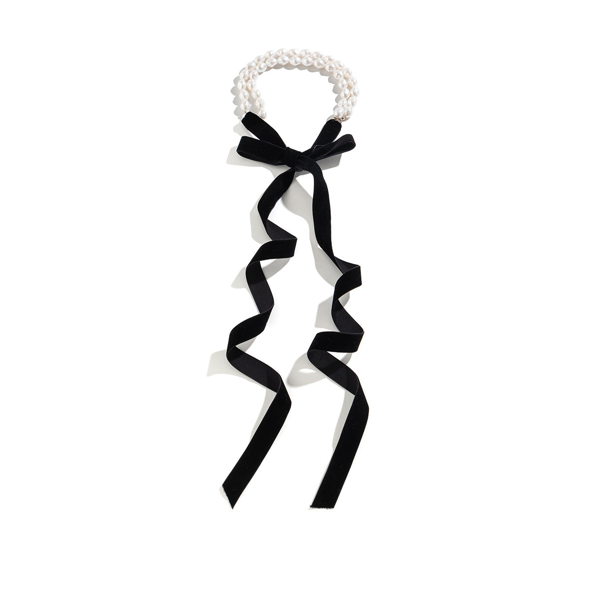Vintage long bow collarbone chain necklace DIY lace up velvet pearl necklace for women