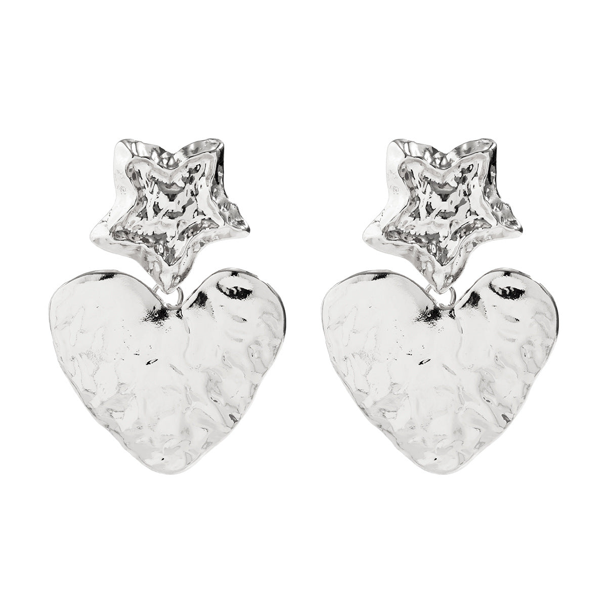 Metal heart-shape niche earrings retro versatile cool style striped earrings for women
