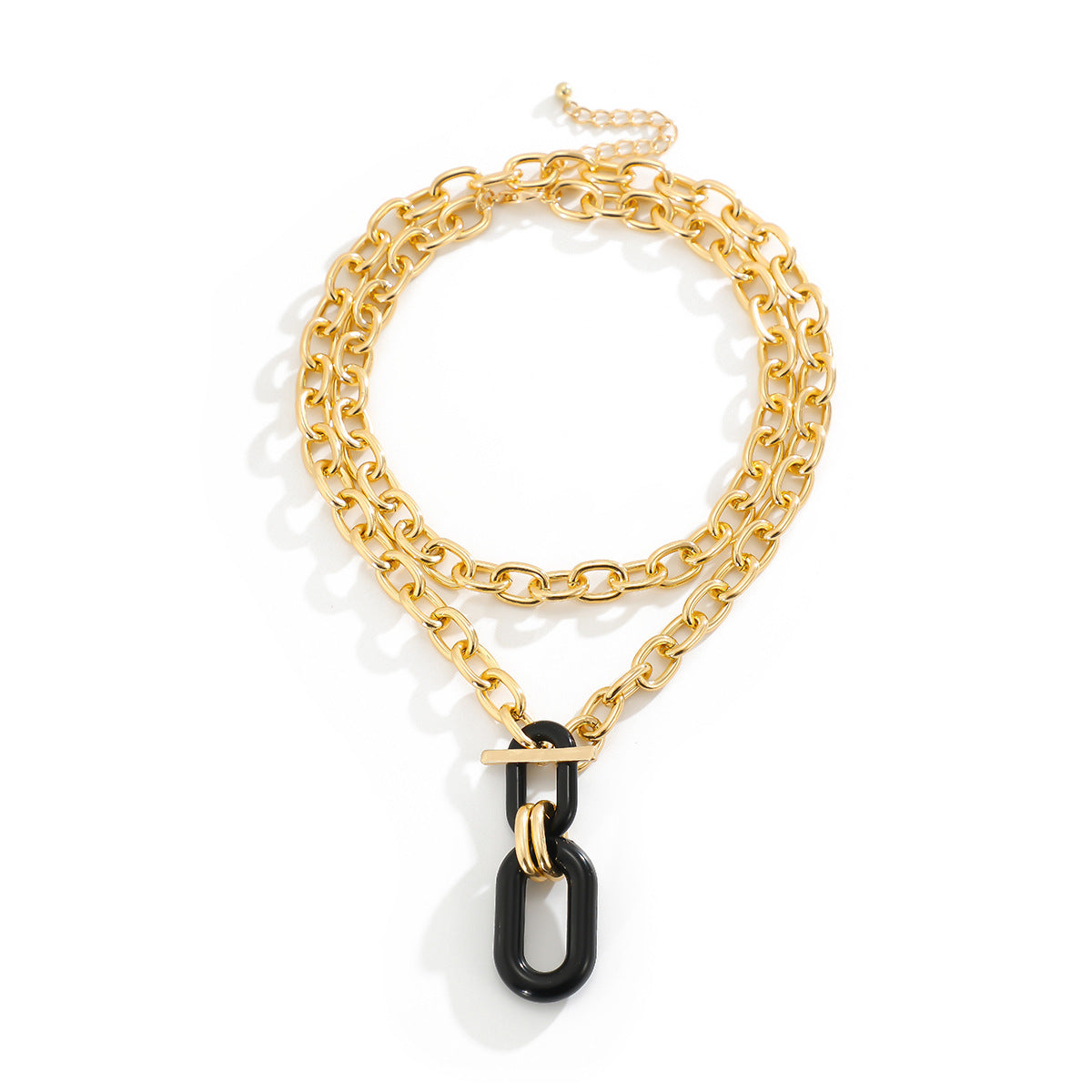 Trendy and personalized aluminum chain multi-layer necklace, fashionable geometric metal buckle, collarbone necklace, women's accessories