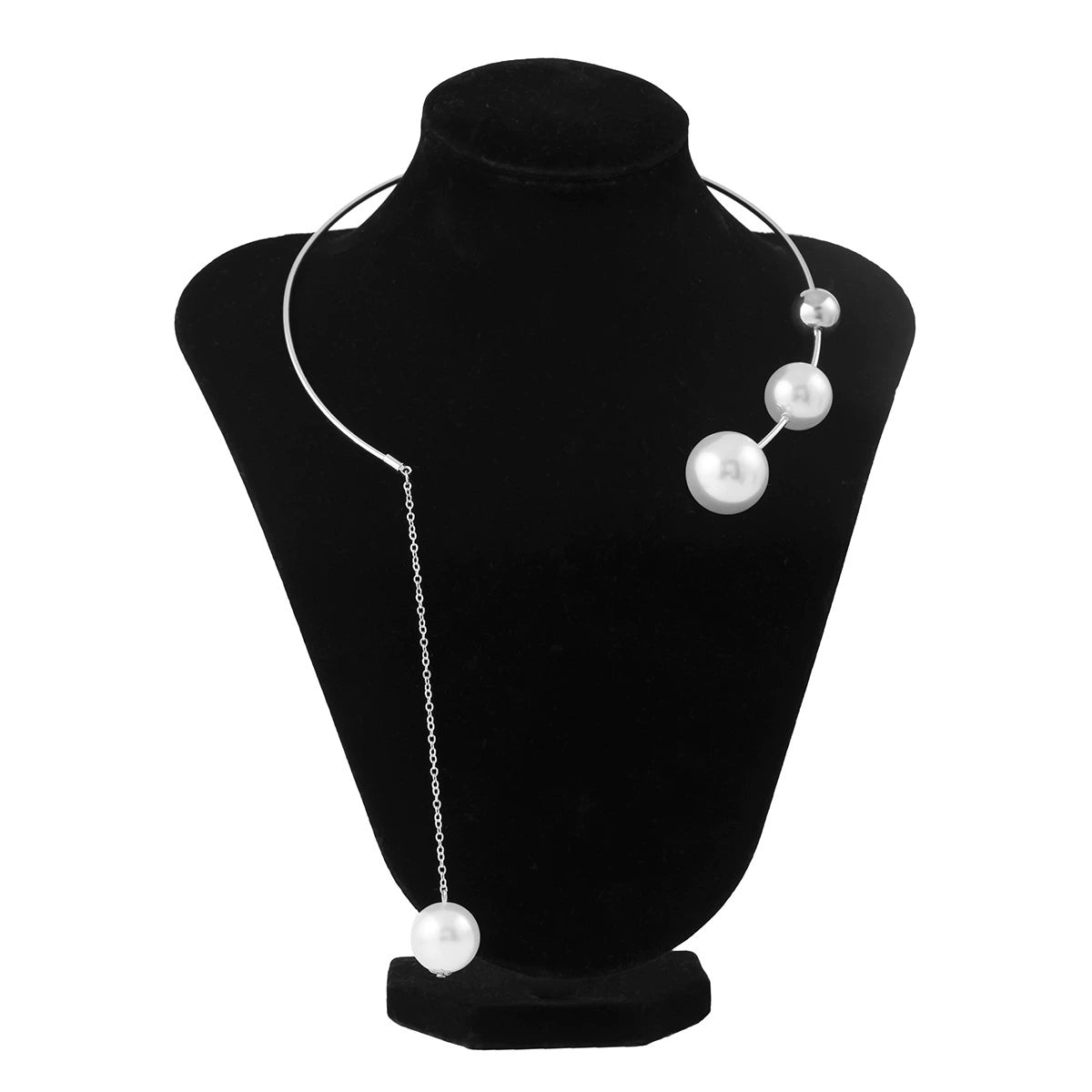 Minimalist geometric personalized round bead collarbone chain with niche design, open collar, European and American cold style pearl necklace