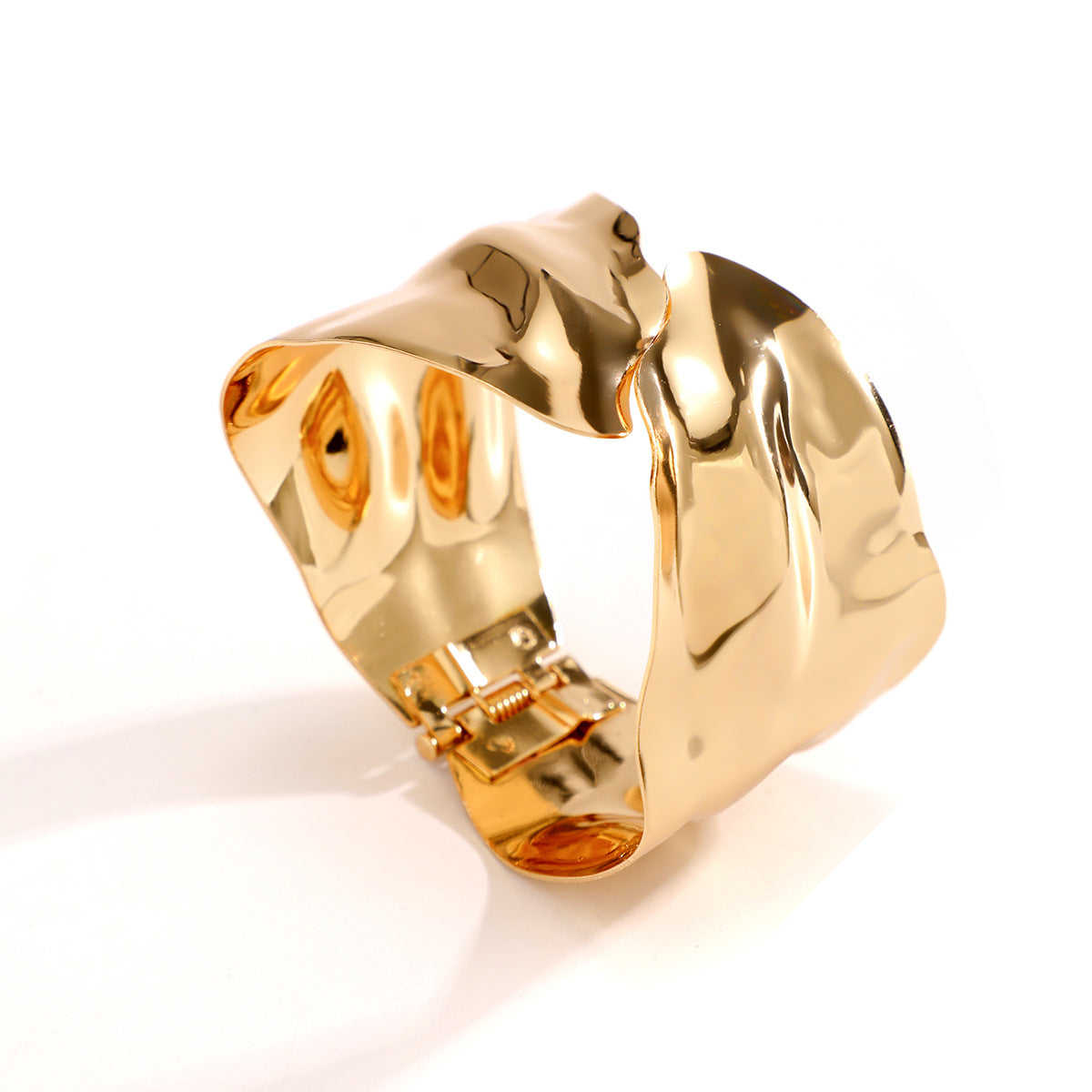Fashionable and exaggerated metal adjustable opening bracelet with wide edge punk design, handmade accessory