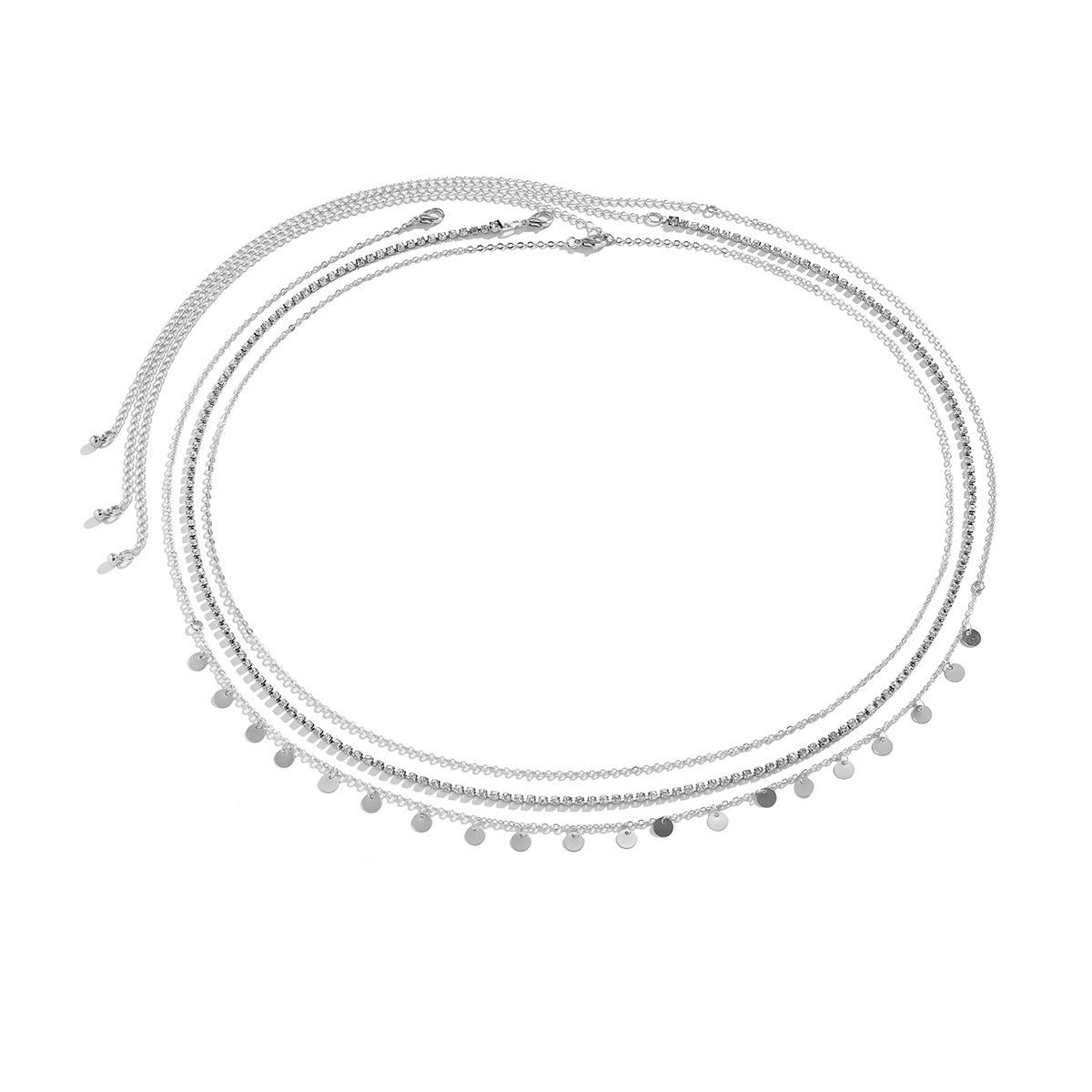 Sexy multi-layer tassel sequin silver chain waist chain street snap trendy beach rhinestone heart thin body chain