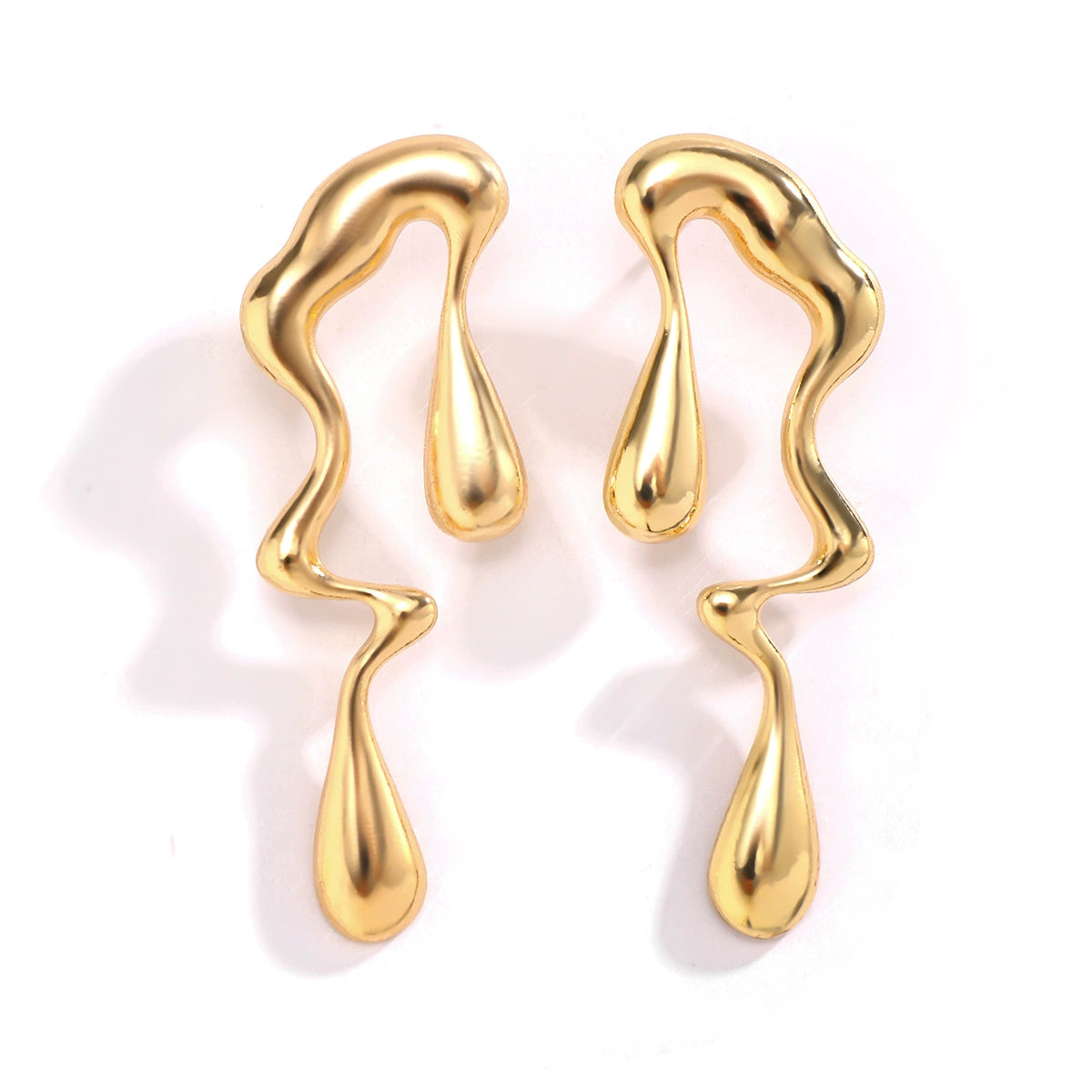 Liquid metal wind alloy water droplet earrings with a sweet and cool design, simple geometric earrings