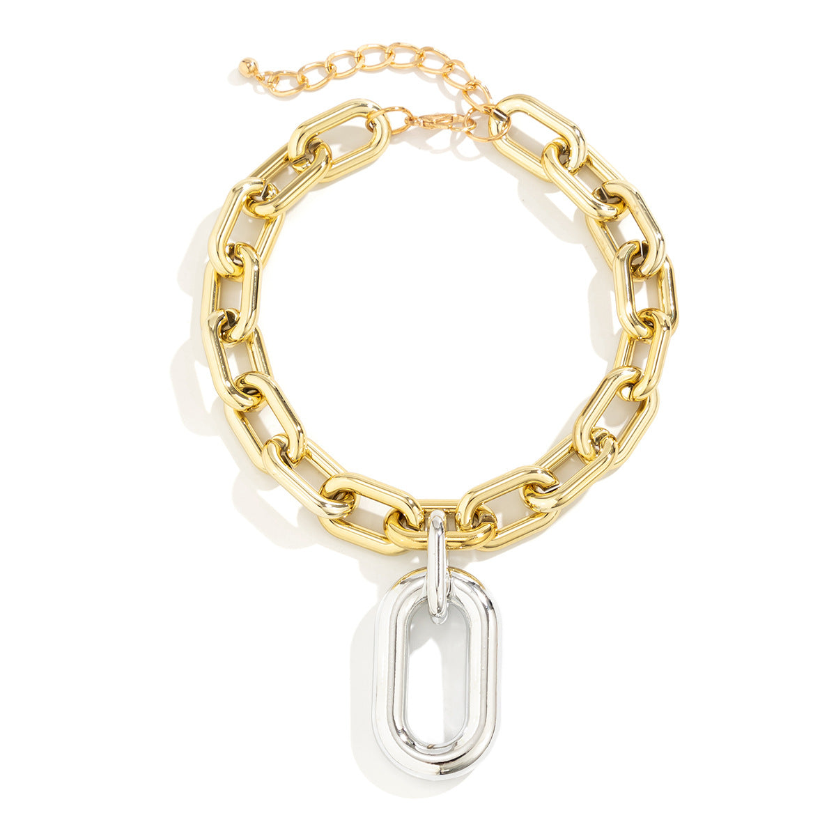 Trendy and personalized aluminum chain multi-layer necklace, fashionable geometric metal buckle, collarbone necklace, women's accessories
