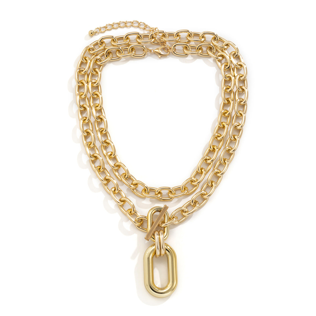 Trendy and personalized aluminum chain multi-layer necklace, fashionable geometric metal buckle, collarbone necklace, women's accessories