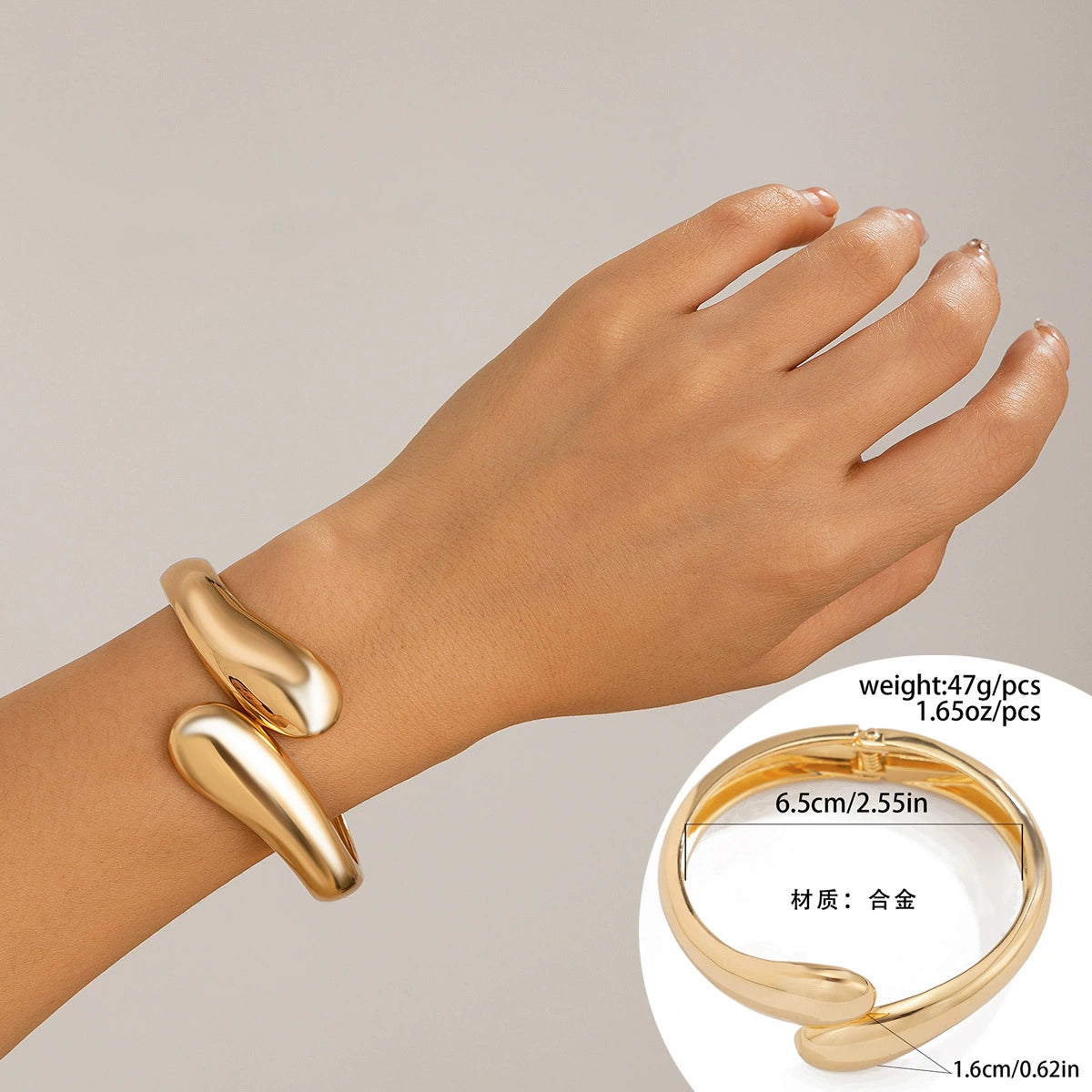 Exaggerated large water droplet metal smooth mirror hugging open bracelet ins cool wind bracelet