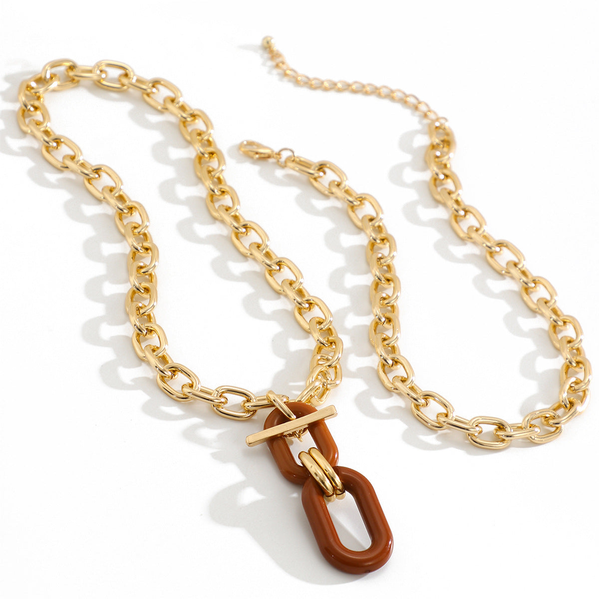 Trendy and personalized aluminum chain multi-layer necklace, fashionable geometric metal buckle, collarbone necklace, women's accessories