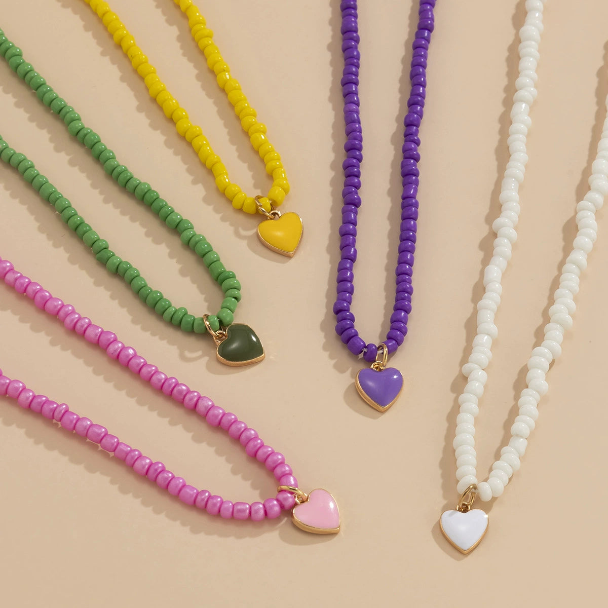 Dripping Oil Peach Heart Simple Rice Bead Handmade Necklace Geometric Stacked Bead waist chain body chain