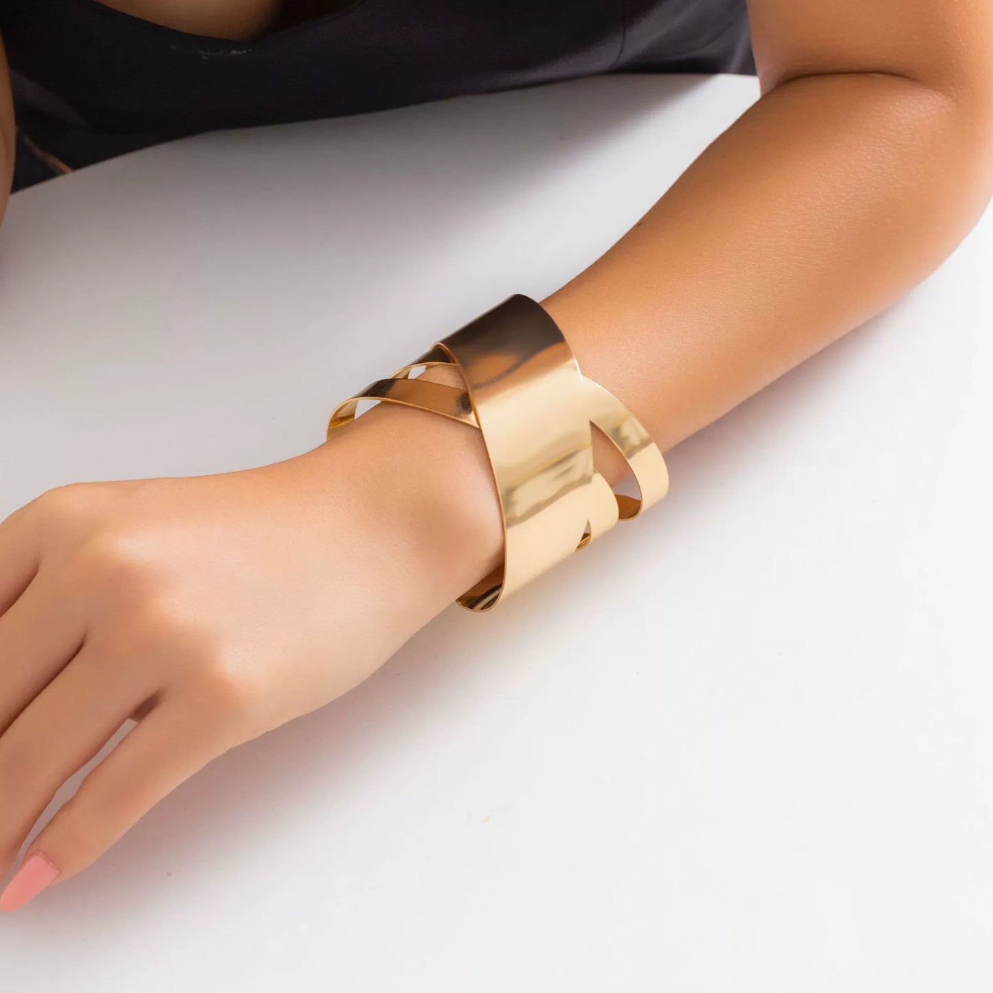 "Minimalist Geometric Silver Bracelet for Women - Modern Patchwork Cuff Bangle - Stackable Edgy Jewelry - Trendy Arm Candy for Casual Outfits - Goes with Black Tops & Denim"
