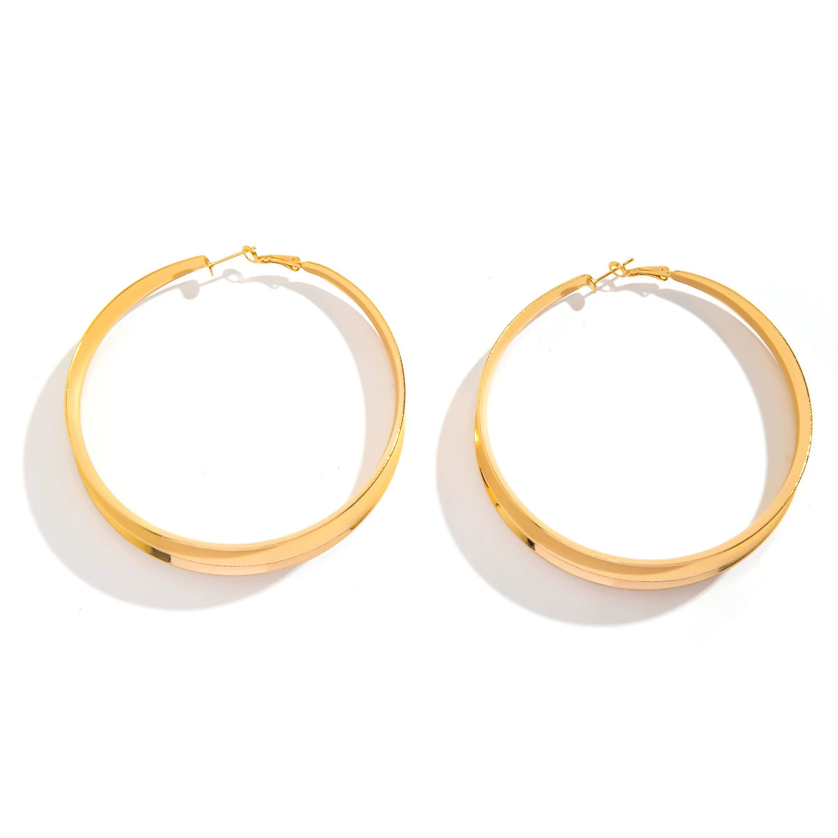 14K Exaggerated metal large circle earrings for women's fashion show, geometric hollow out bright surface earrings
