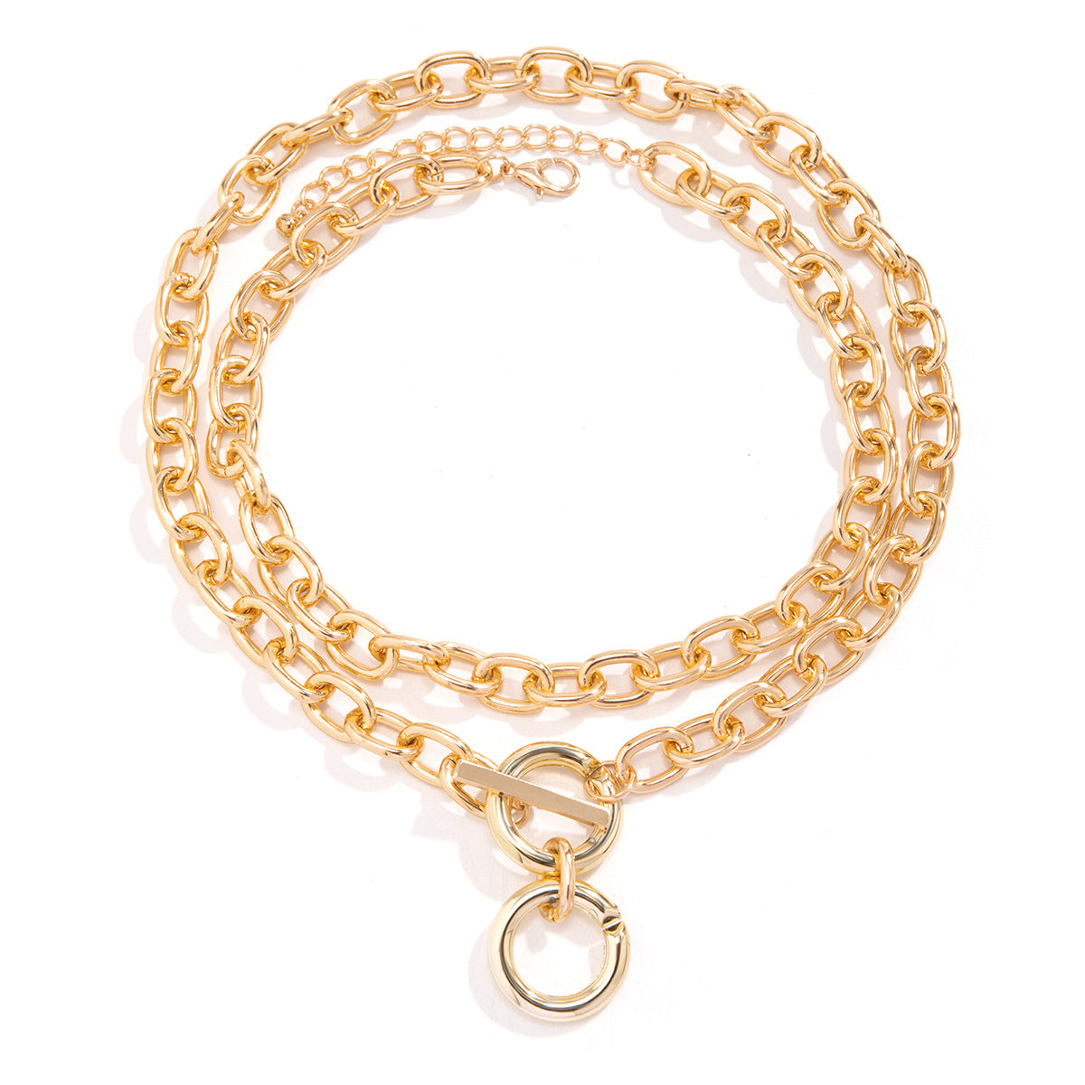 Trendy and personalized aluminum double layer chain multi-layer necklace, fashionable geometric metal buckle, collarbone necklace, women's accessories
