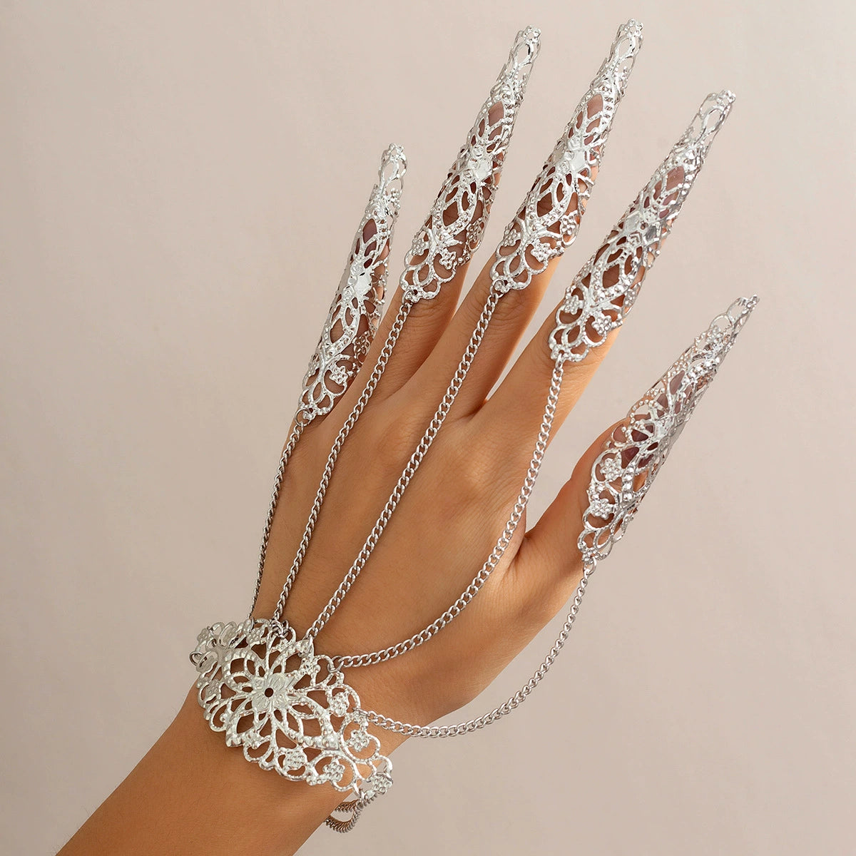 Halloween Gothic style ghost finger bracelet punk tapered nail chain ring bracelet