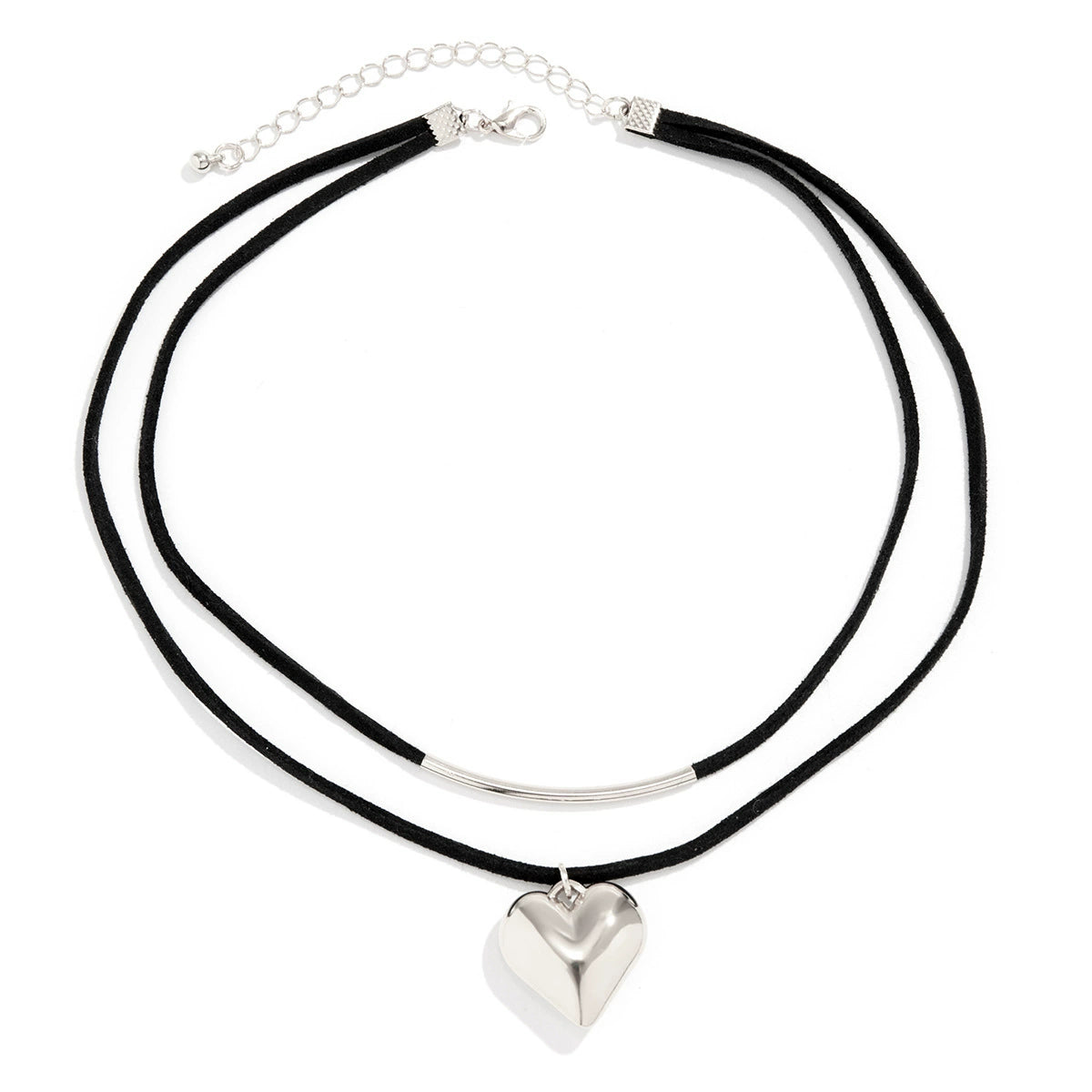 Black rope velvet geometric small heart necklace with simple curved tube heart Necklace