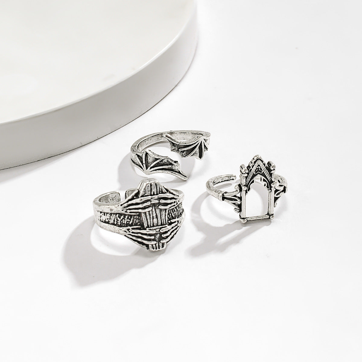 Dark punk Distress retro joint ring set ring, hip-hop carved bat couple ring accessory