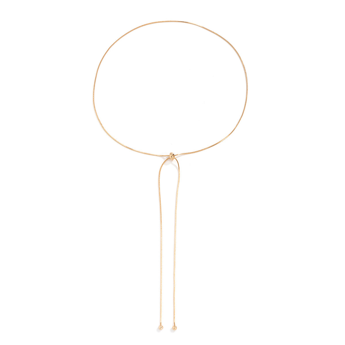 Simple and versatile long tassel necklace with fashionable adjustable metal square snake bone chain