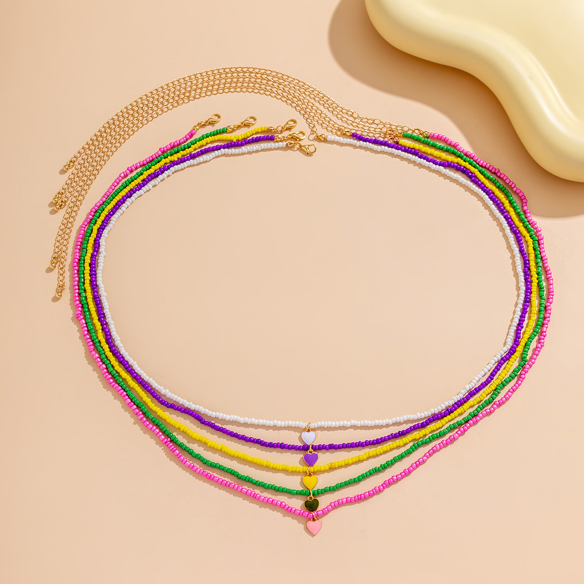 Dripping Oil Peach Heart Simple Rice Bead Handmade Necklace Geometric Stacked Bead Necklace