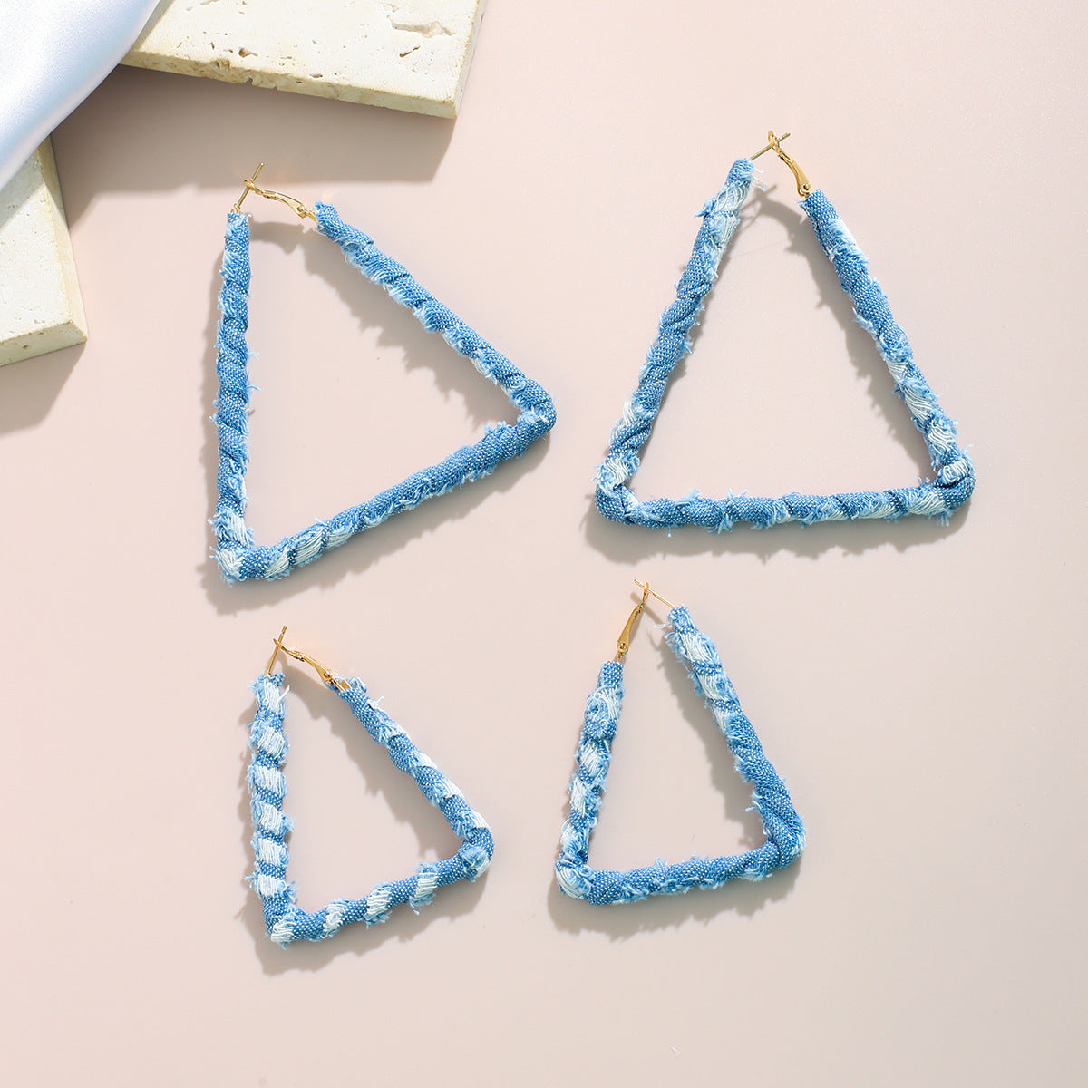 Small niche design, sweet cool denin geometric ring earrings, French temperament, simple denim earrings