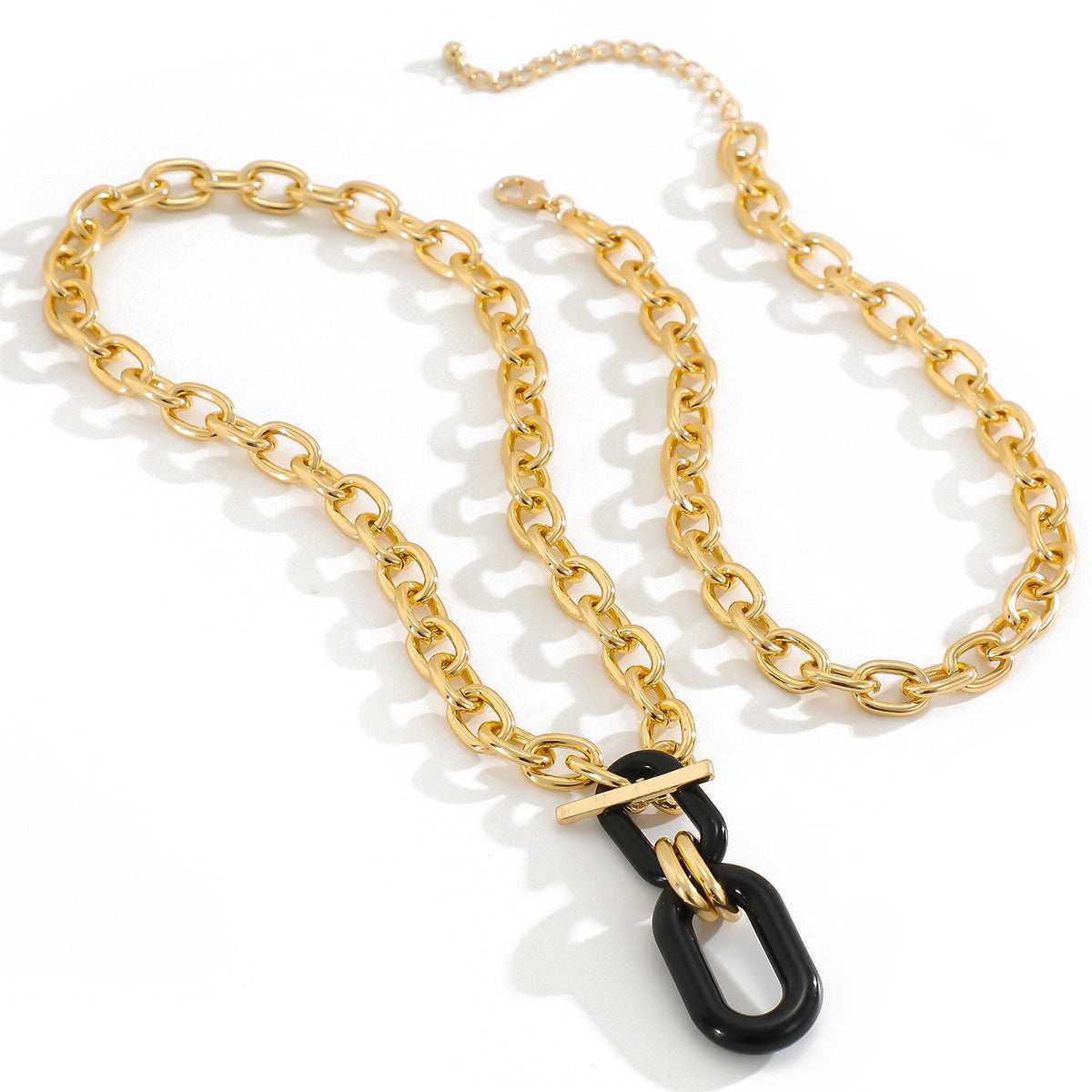 Trendy and personalized aluminum chain multi-layer necklace, fashionable geometric metal buckle, collarbone necklace, women's accessories