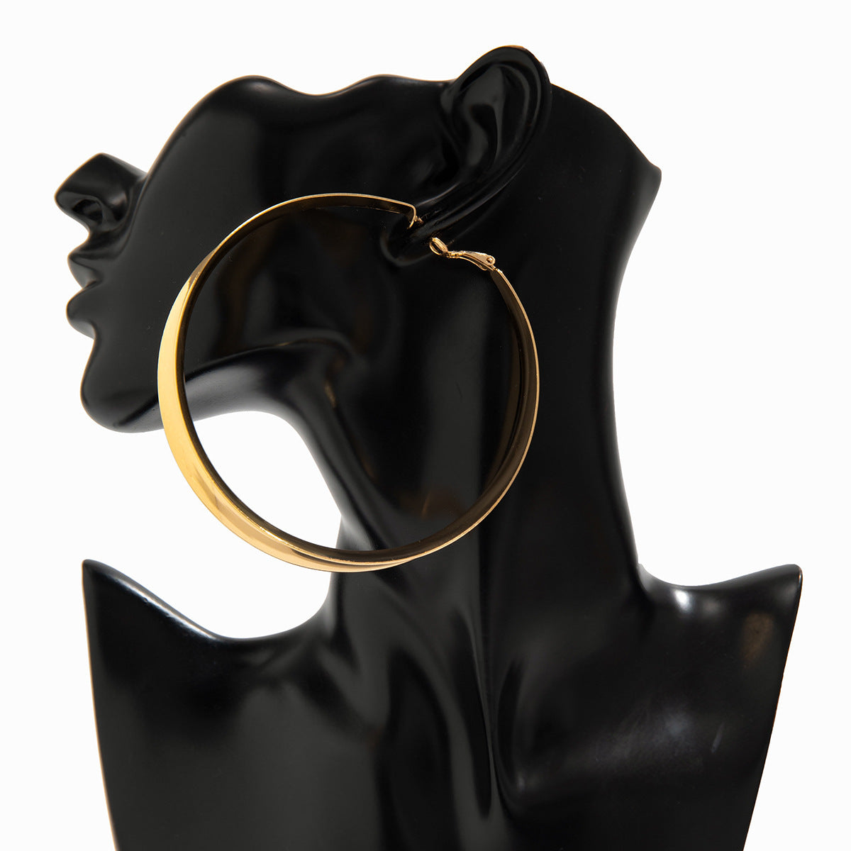 14K Exaggerated metal large circle earrings for women's fashion show, geometric hollow out bright surface earrings
