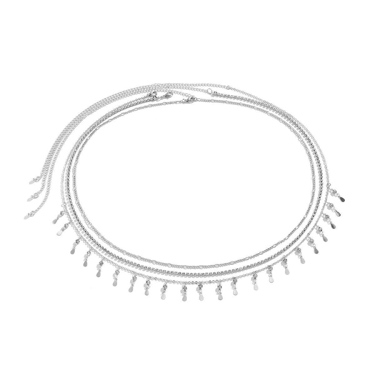 14K Sexy multi-layer tassel sequin metal chain waist chain street snap trendy beach rhinestone heart thin body chain