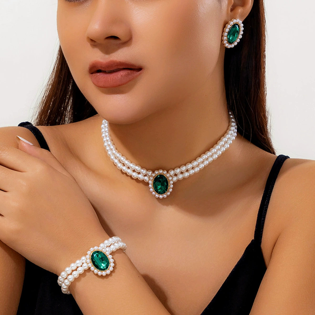 Light luxury short imitation pearl choker necklace turquoise beaded ethnic style collar