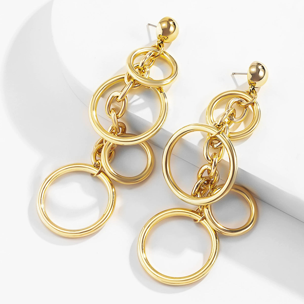 Minimally designed long circular tassel earrings with punk metal chain hollow earrings for women's cross-border European and American jewelry