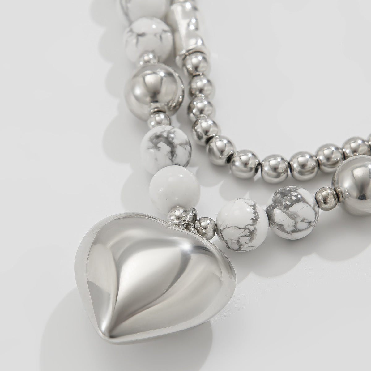 Hollow out versatile bead collarbone chain simple multi-layer heart-shaped alloy pendant necklace set