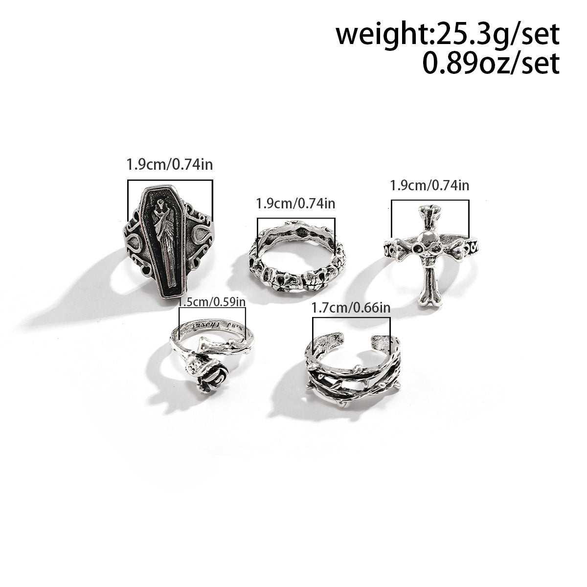 Dark punk retro joint ring set ring, hip-hop carved bat couple ring accessory set (five in one)