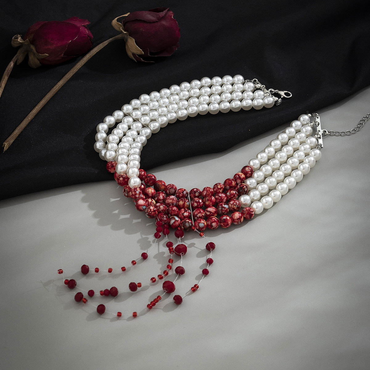 Sweet and Cool Gothic Blood Drop Tassel Collar Necklace Halloween Personalized Bead Choker