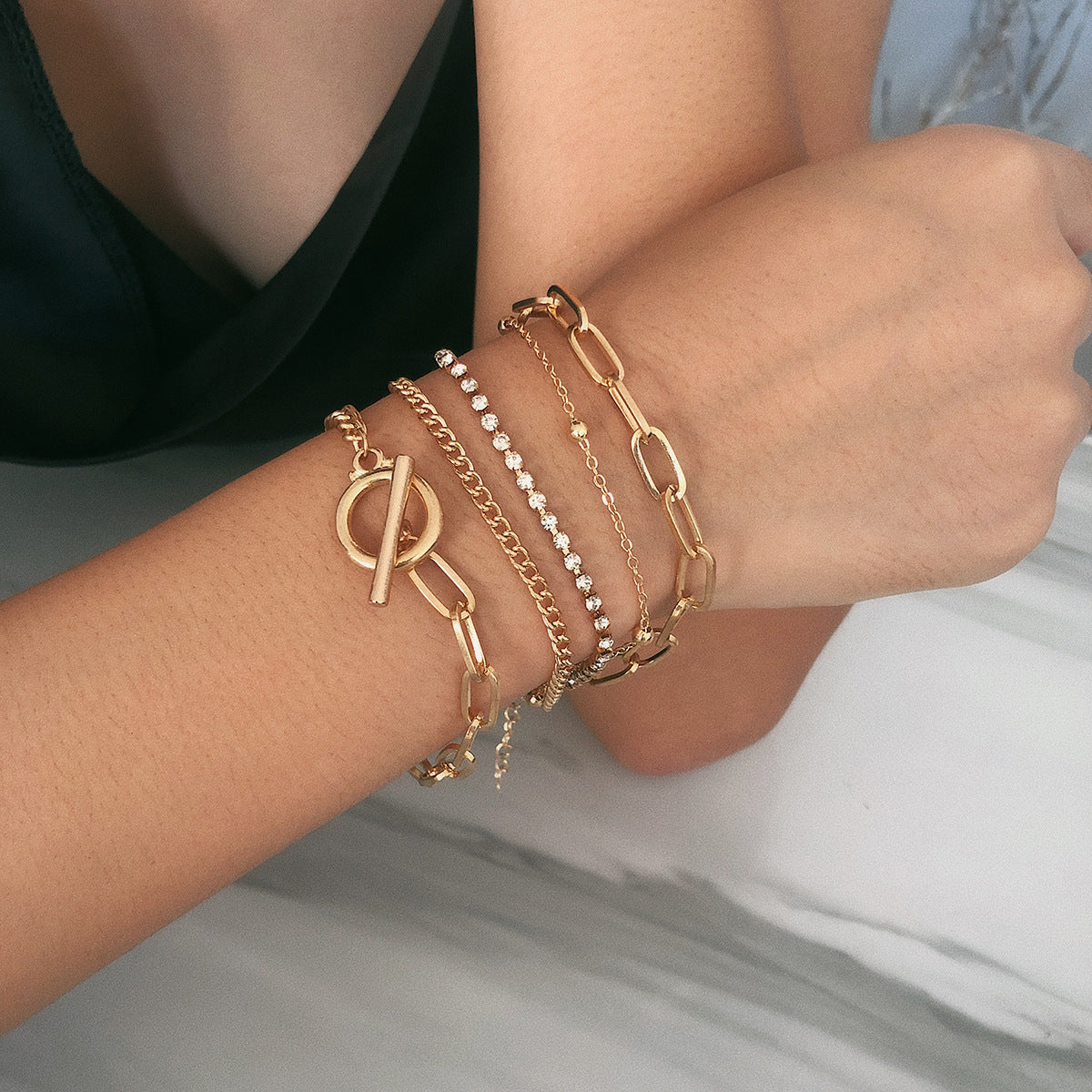 Combination multi-layer collection chain bracelet choker texture fashion set