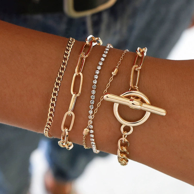Combination multi-layer collection chain bracelet choker texture fashion set