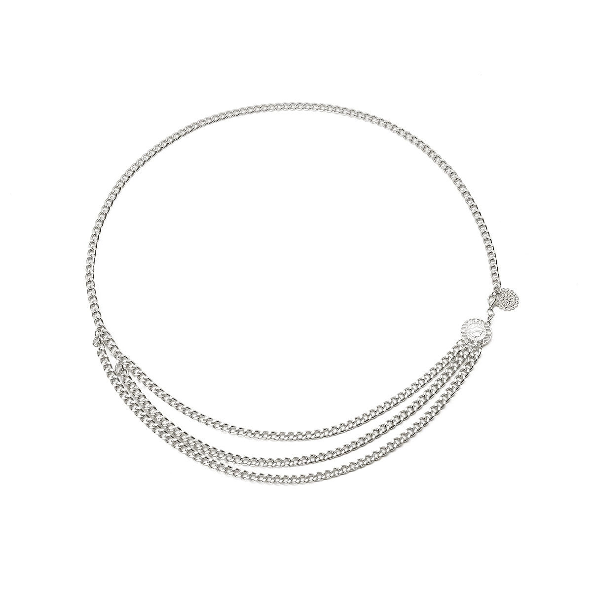 Alloy multi-layer exaggerated body chain, female queen portrait, retro street photoshoot, waist chain