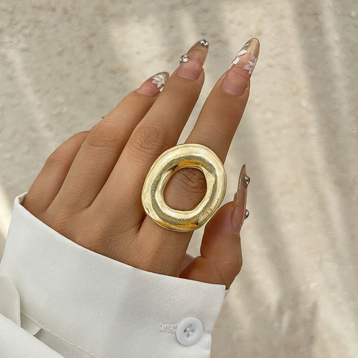 Irregular Water Drop Open Ring Fashion Texture Flower Pearl Ring