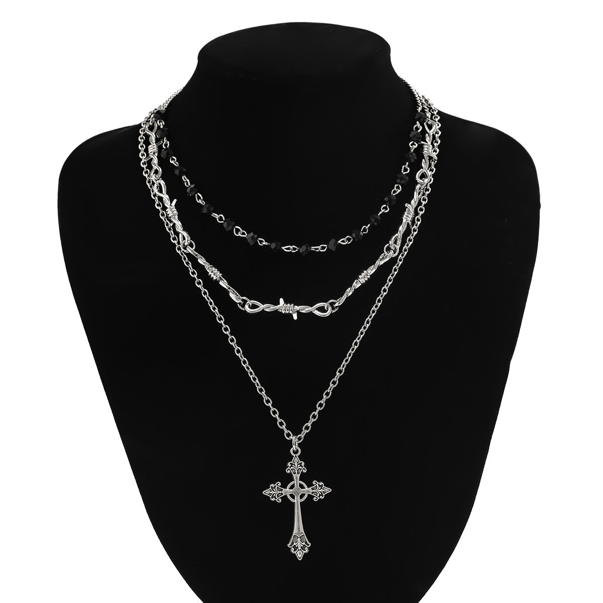 Hip hop necklace, cross pendant, dark collarbone chain, gothic style, sweet and cool necklace, niche
