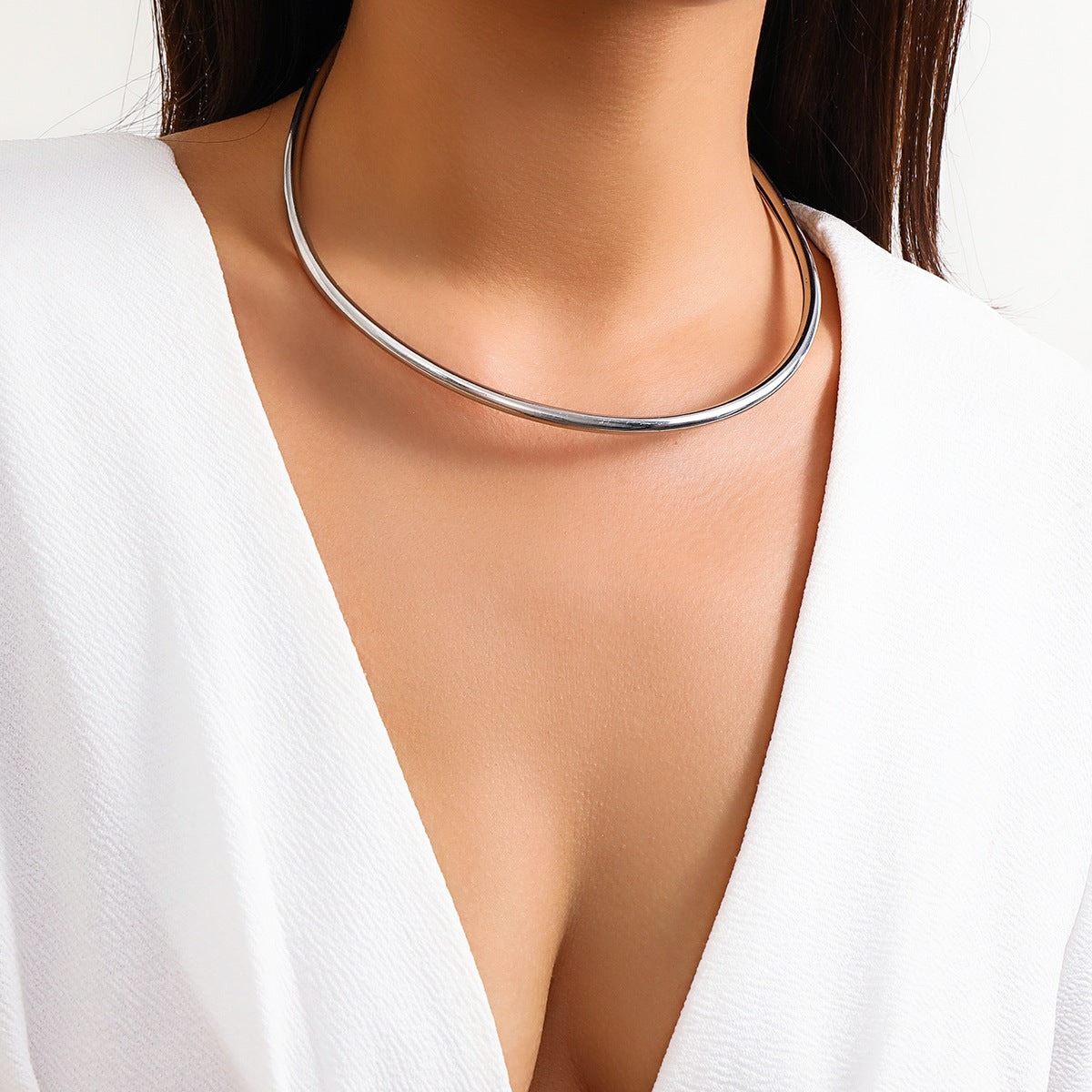 Punk smooth circular ring cool style collar collarbone chain niche minimalist choker necklace
