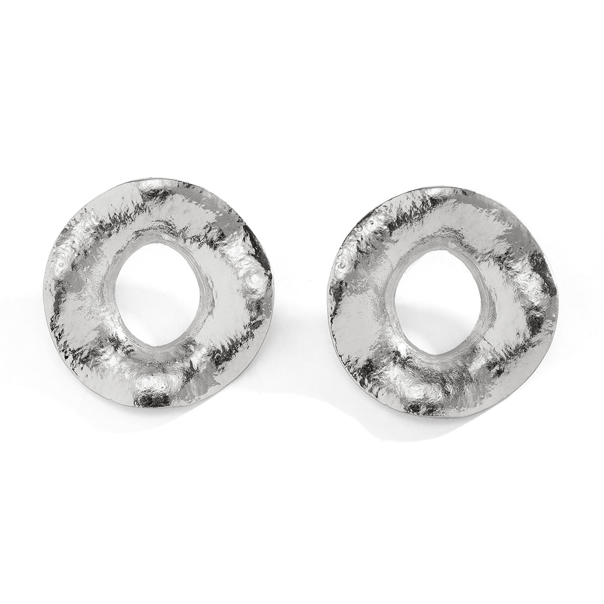 14K Exaggerated French Geometric Fashion Round Metal Earrings with Simple Irregular Texture Earrings, niche